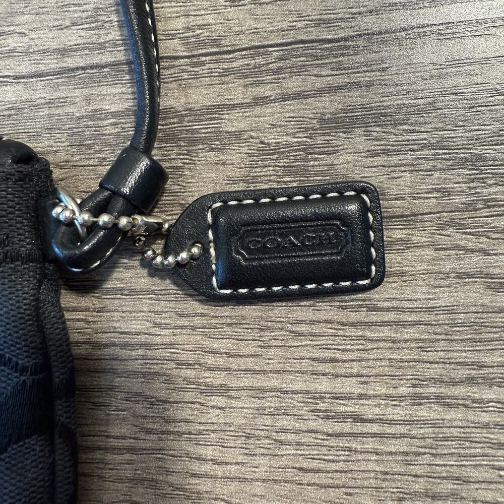 Coach Signature C Monogram Wristlet Pouch Black Canvas Leather Trim - Picture 4 of 5